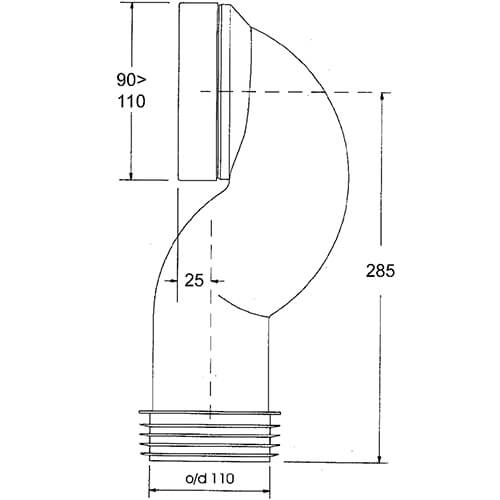 Фановая труба под углом 90 ° с прокладкой 90-110 мм McALPINE MRWC15