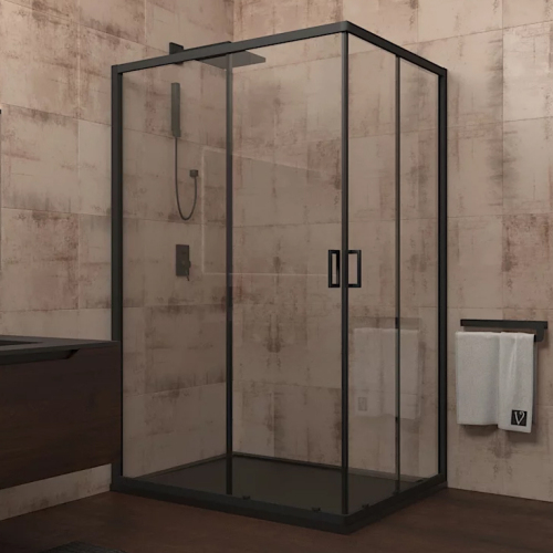Душевой уголок Veconi Rovigo RV-14 100х80 профиль чёрный матовый, стекло прозрачное
