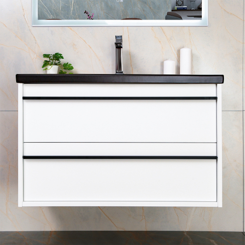 Тумба с раковиной AVS Графика 80 белая матовая с черной ручкой и раковиной