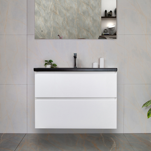 Тумба с раковиной AVS Гармония 80 белая (раковина 01 черная матовая)
