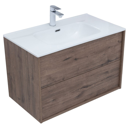 Тумба 800 + Раковина Дуб веллингтон Lino Flat AQUANET