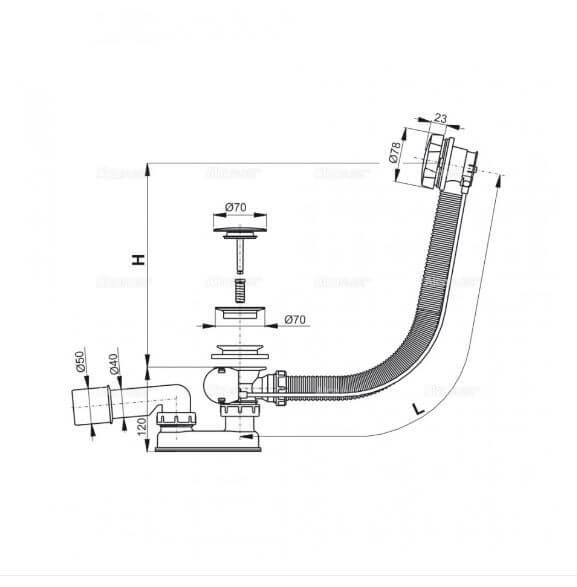 A55GOLD-RU-01 Сифон д/ван автомат 60 см ЗОЛОТО ALCAPLAST