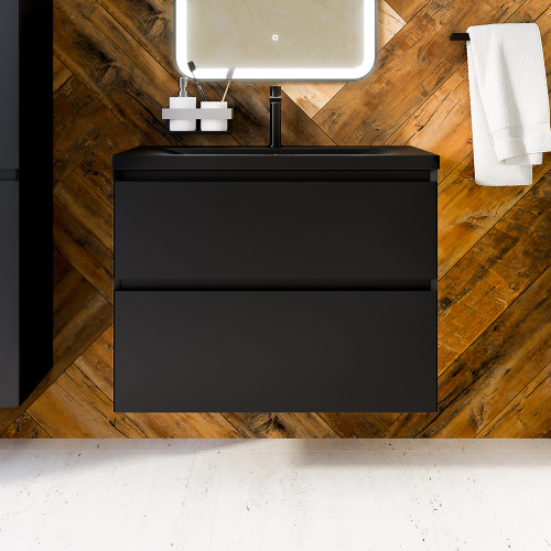 Тумба с раковиной AVS Гармония 80 черная матовая (раковина 01 черная матовая)