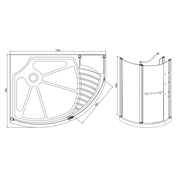 Поддон акриловый P52 L 95*124*15, с сифоном(Pandora)