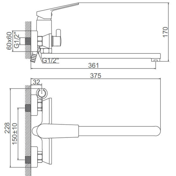 Смеситель универсальный Accoona H125 A71125F черный матовый