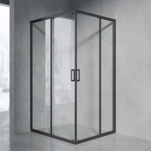 Душевой уголок AVS Слайдер Куб 80-90x80-90 профиль черный матовый, стекло прозрачное
