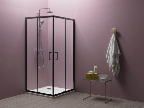 Душевой уголок Kolpa San Eco Quat TKK 90x90 профиль черный, стекло прозрачное