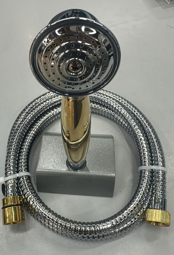 Ручной душ, латунь,хром/золото+Шланг душевой,антиторсионный, 150 см.,1/2"х1/2" хром/золото RICAMBI MIGLIORE