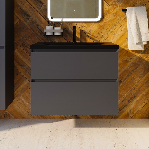 Тумба с раковиной AVS Гармония 80 антрацит матовая (раковина 01 черная матовая)