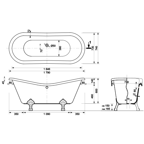 Ванна из искусственного камня Бостон 1800х740 ЭСТЕТ