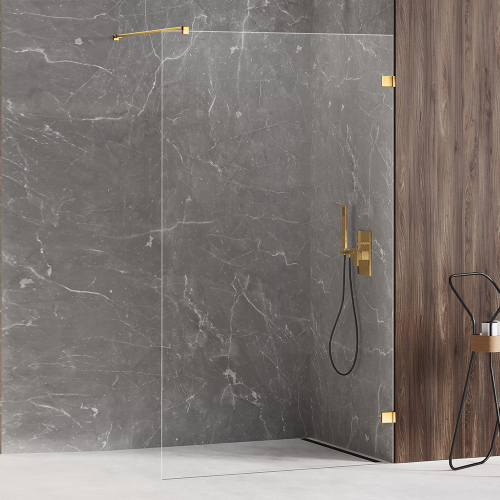 Душевая перегородка New Trendy Avexa Brushed Gold 120 профиль брашированное золото, стекло прозрачное