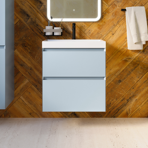 Тумба с раковиной AVS Гармония 60 платина матовая (раковина 02 белая глянцевая)