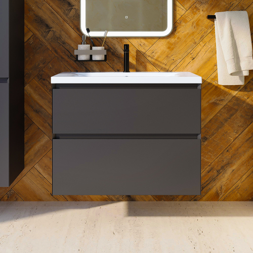 Тумба с раковиной AVS Гармония 80 антрацит матовая(раковина 01 белая глянцевая)