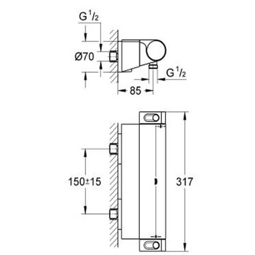 Термостат для душа Grohe Grohtherm 2000 New 34469001 хром, с полочкой