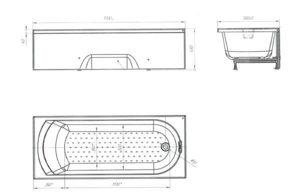 Акриловая ванна Marka One Poseidon Lily 170x70 белая, без каркаса