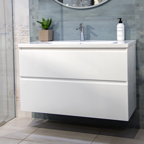 Тумба с раковиной AVS Гармония 100 белая (раковина 01 белая глянцевая)