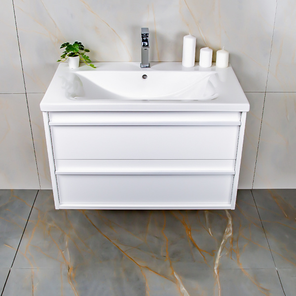 Тумба с раковиной AVS Графика 80 белая матовая с белой ручкой
