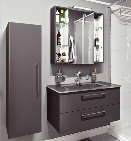 Тумба 1000 2ящ подвес + раковина OW15 стекл Графит ACCORD CAPRIGO