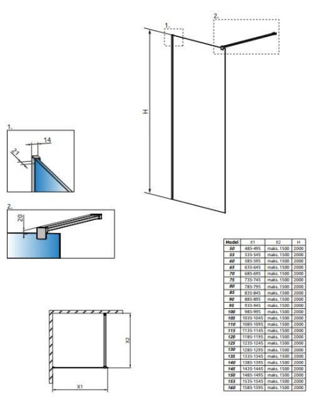 Душевая перегородка Radaway Modo New II 60 профиль черный матовый, стекло прозрачное