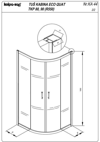 Душевой уголок Kolpa San Eco Quat TKP 90х90 профиль хром, стекло прозрачное