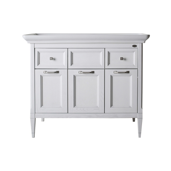 Тумба с раковиной ASB Wood Line Гранда 105 белая, патина серебро