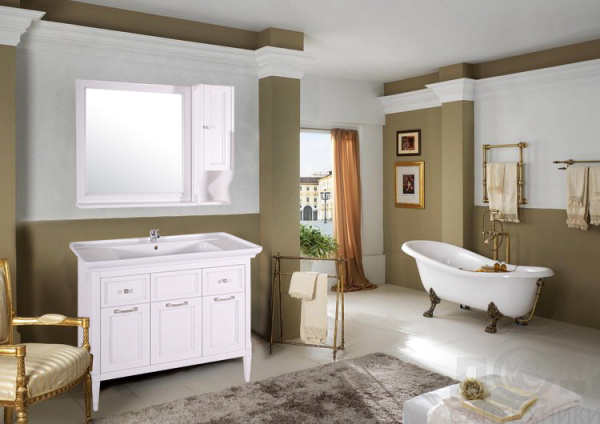 Тумба с раковиной ASB Wood Line Гранда 105 белая, патина серебро