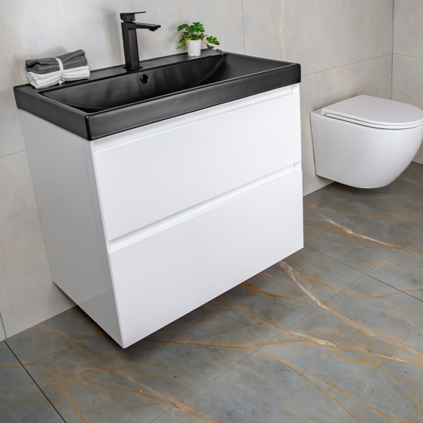 Тумба с раковиной AVS Гармония 80 белая (раковина 02 черная матовая)