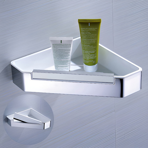 Полка угловая AVS Kori, 20х20 см, хром/белый, с бортиком-скребком