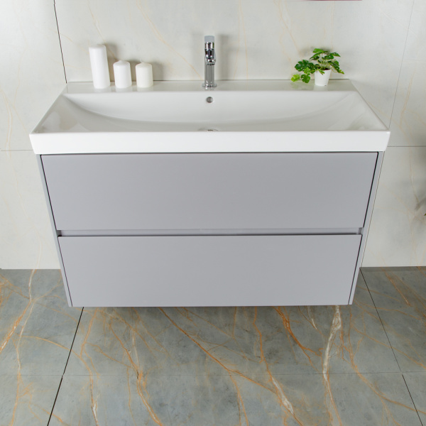 Тумба 1000 2ящ подвес + Раковина 02 Эмаль Платина мат ВЕРНИСАЖ AVS