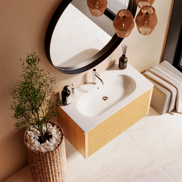 Тумба с раковиной AVS Форте 90 дуб светлый