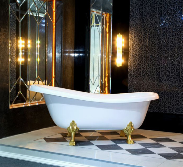 Ванна из искусственного камня Aqua de Marco Edelweiss 170x80 белая с ножками золото