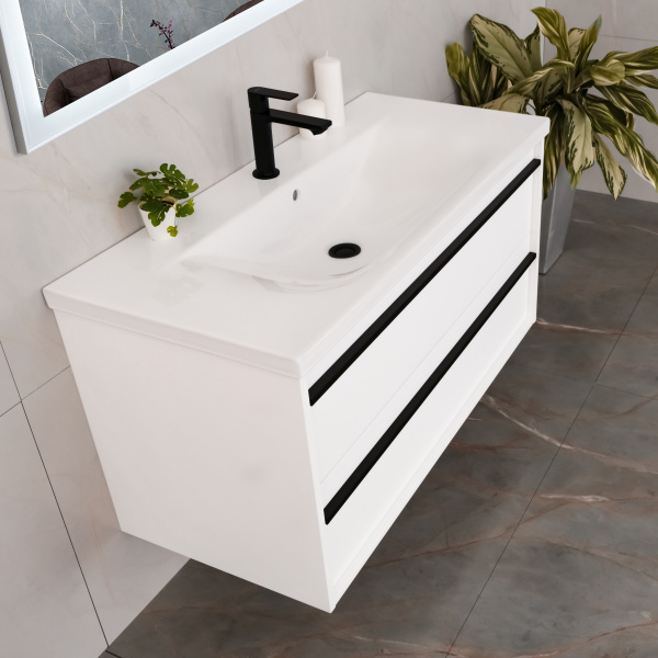 Тумба с раковиной AVS Графика 100 белая матовая с черными ручками