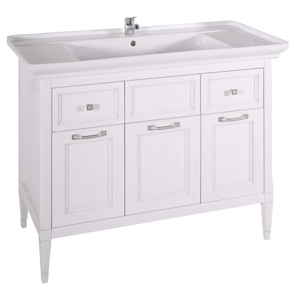 Тумба с раковиной ASB Wood Line Гранда 105 белая, патина серебро