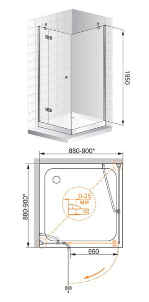 Душевой уголок Cezares Variante VERONA-W-A-1-90-C-Cr 90x90 профиль хром, прозрачное стекло