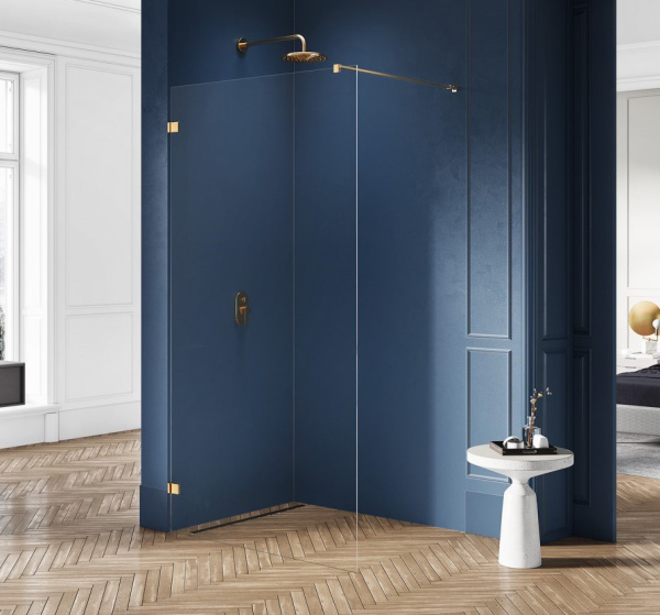 Душевая перегородка New Trendy Avexa Brushed Gold 120 профиль брашированное золото, стекло прозрачное