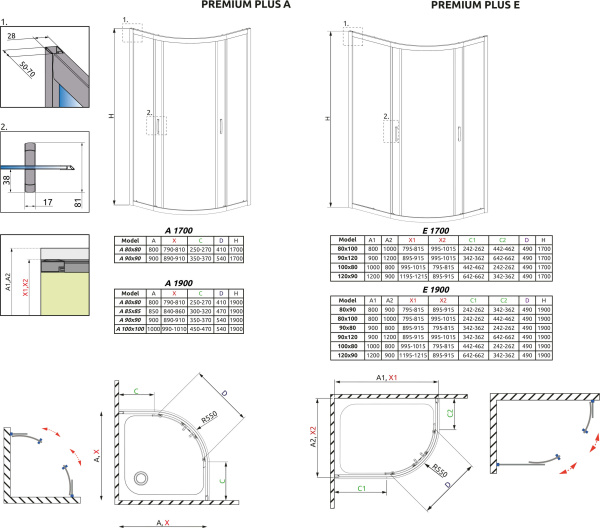 Душевой уголок Radaway Premium Plus 30491-01-01N 100х80 профиль хром, прозрачное стекло