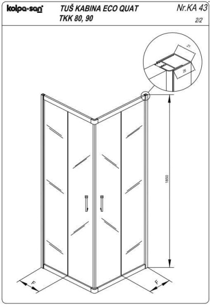 Душевой уголок Kolpa San Eco Quat TKK 90x90 профиль черный, стекло прозрачное