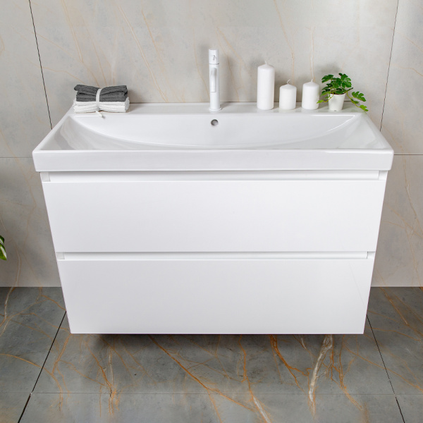 Тумба с раковиной AVS Гармония 100 белая (раковина 02 белая глянцевая)