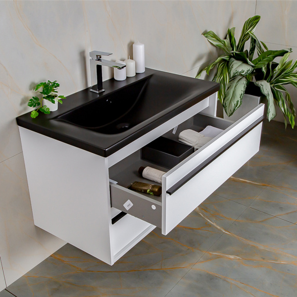 Тумба с раковиной AVS Графика 80 белая матовая с черной ручкой и раковиной