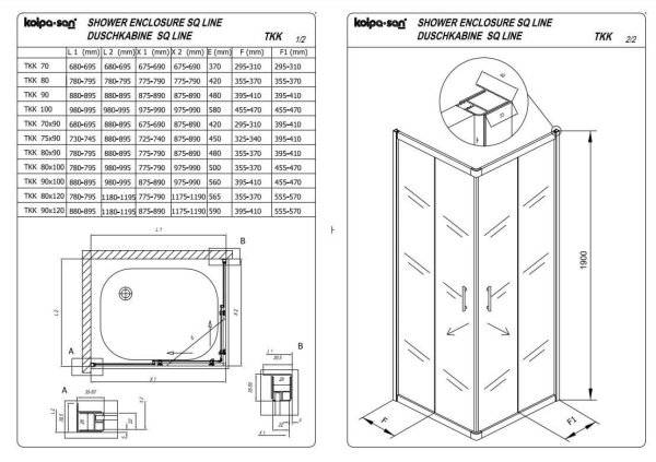 Душевой уголок Kolpa San SQ line TKK 80х80 профиль хром, стекло прозрачное