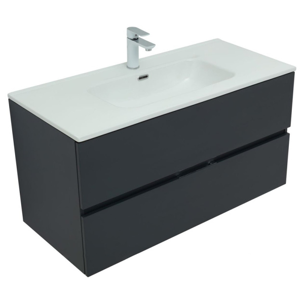 Тумба 1000 2ящ + Раковина Flat + З/Ш Антрацит АЛВИТА AQUANET