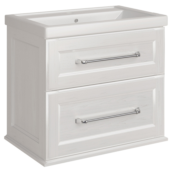 Тумба с раковиной ASB Wood Line Венеция 70 белая, патина серебро